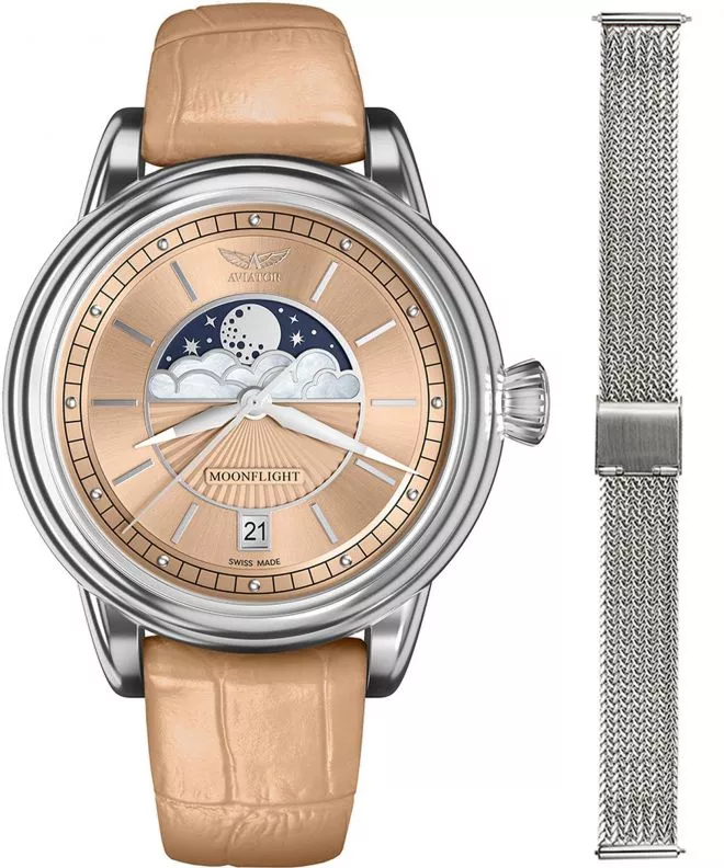 Годинник Жіночий Aviator Douglas Moonflight + bransoleta Morellato V.1.33.0.259.4-W-SET