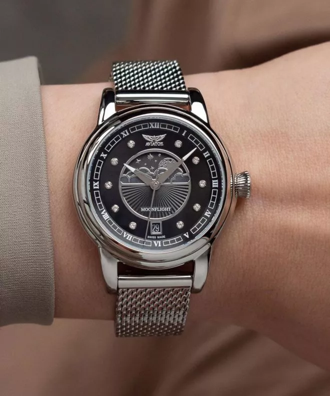 Годинник Жіночий Aviator Douglas Moonflight Black Diamonds Limited Edition V.1.33.0.381.5