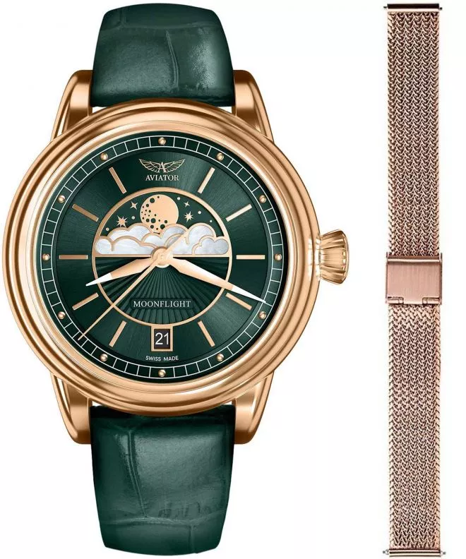 Годинник Жіночий Aviator Douglas Moonflight + bransoleta Morellato V.1.33.2.263.4-W-SET