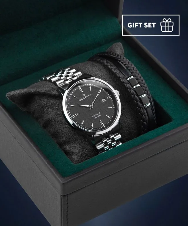 Годинник Чоловічий DESTELL Pictor Black Silver Steel Sapphire Gift Set PT405-15-205J-1520-03