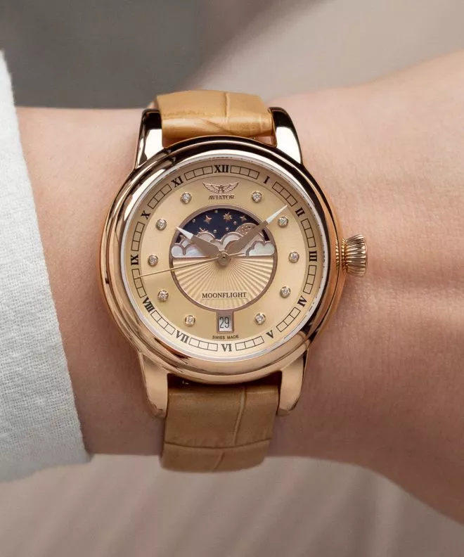 Годинник Жіночий Aviator Douglas Moonflight Rose Gold Diamonds Limited Edition V.1.33.2.383.4