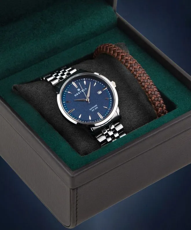 Годинник Чоловічий DESTELL Pictor Blue Silver Steel Sapphire Gift Set PT405-35-205J-9520-02