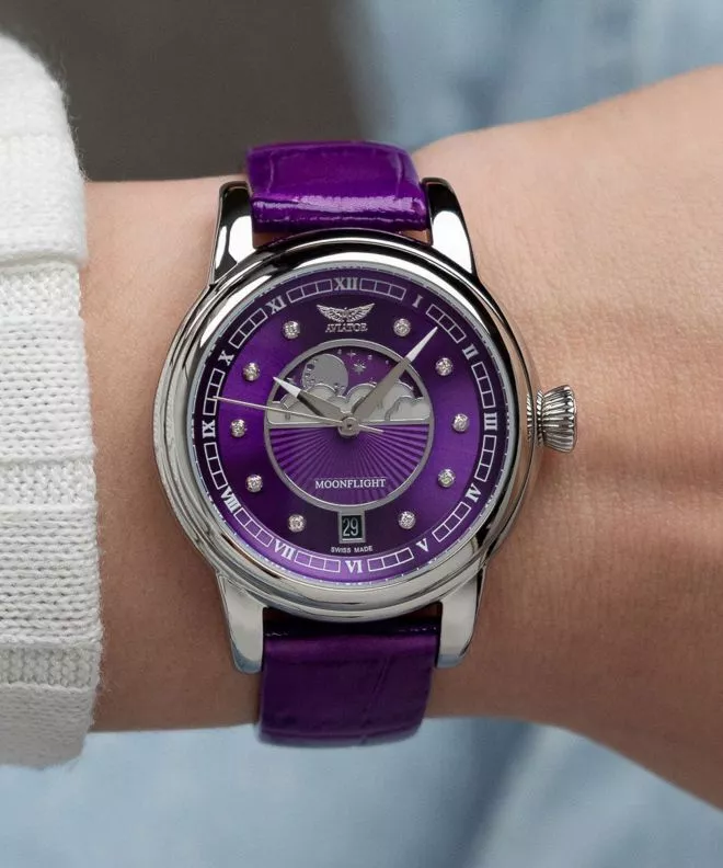 Годинник Жіночий Aviator Douglas Moonflight Purple Diamonds Limited Edition V.1.33.0.361.4
