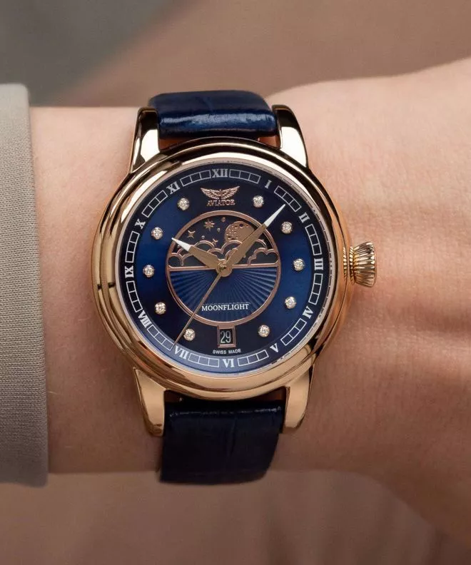 Годинник Жіночий Aviator Douglas Moonflight Blue Diamonds Limited Edition V.1.33.2.380.4