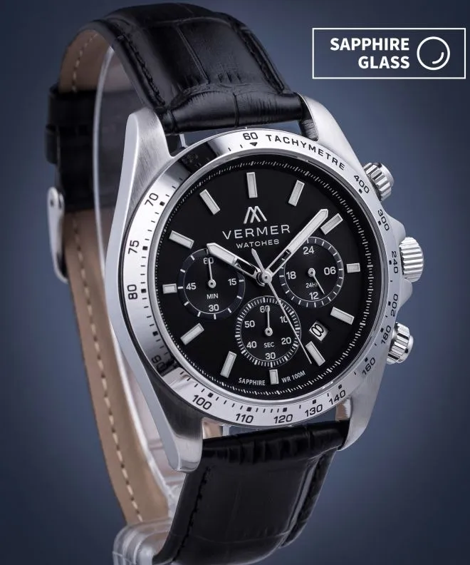 Годинник Чоловічий VERMER Tasman Black Silver Leather Chrono TS425-15-221L