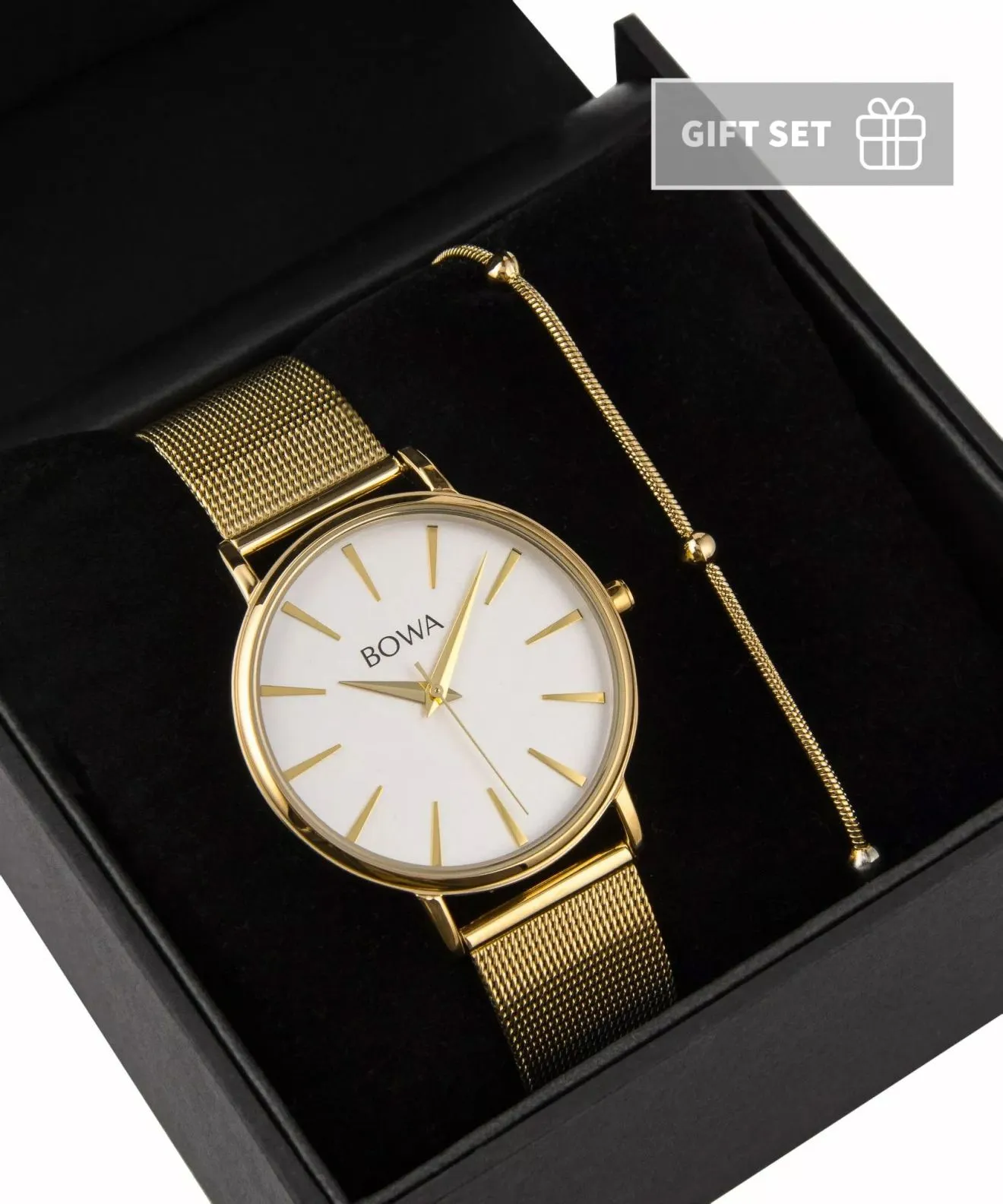 BOWA Praha Silver-Gold Mesh 38 Gift Set (годинник + браслет) PH384-54-184M-419-04