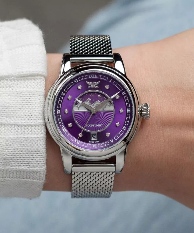 Годинник Жіночий Aviator Douglas Moonflight Purple Diamonds Limited Edition V.1.33.0.361.5