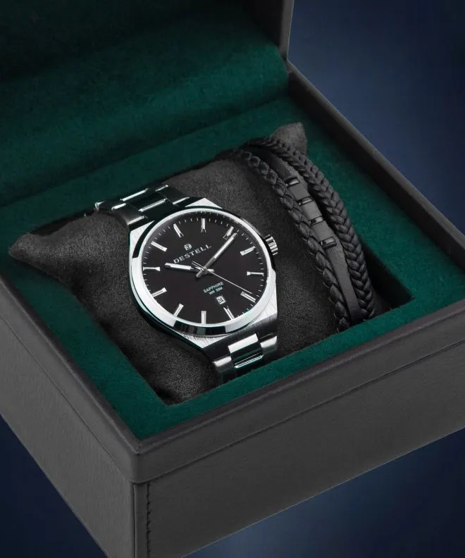 Годинник Чоловічий DESTELL Aries Black Silver Steel Sapphire Gift Set AR405-15-205S-1120-04