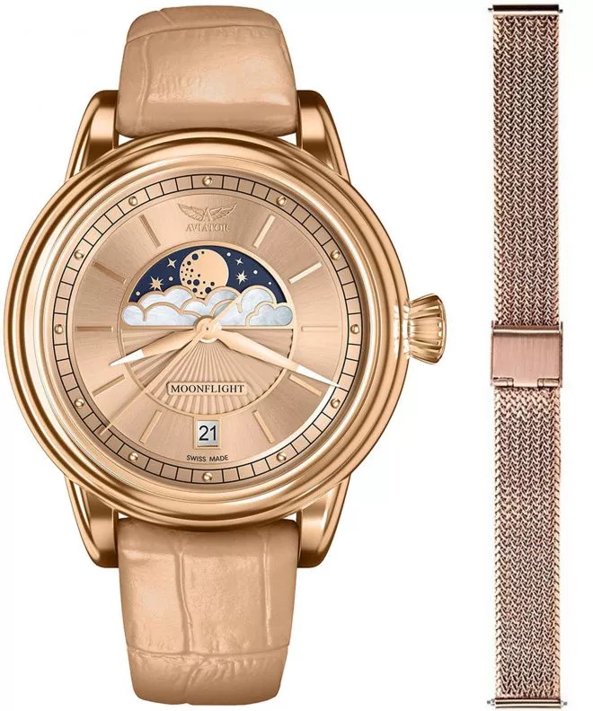Годинник Жіночий Aviator Douglas Moonflight + bransoleta Morellato V.1.33.2.260.4-W-SET