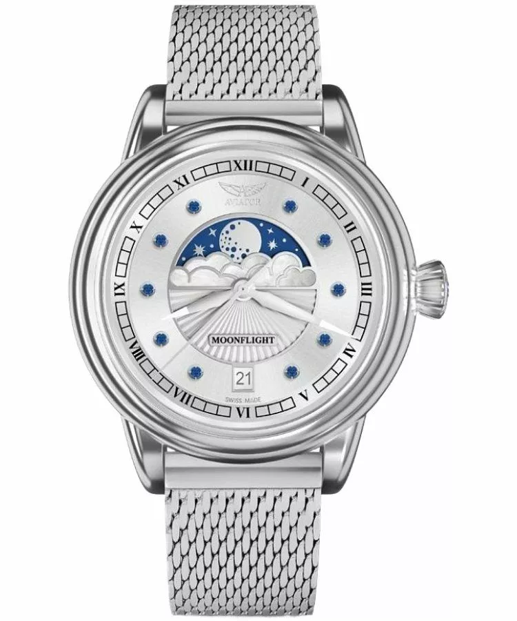 Годинник Жіночий Aviator Moonflight Gemstone Edition Silver Blue Sapphire Limited Edition V.1.33.0.415.5