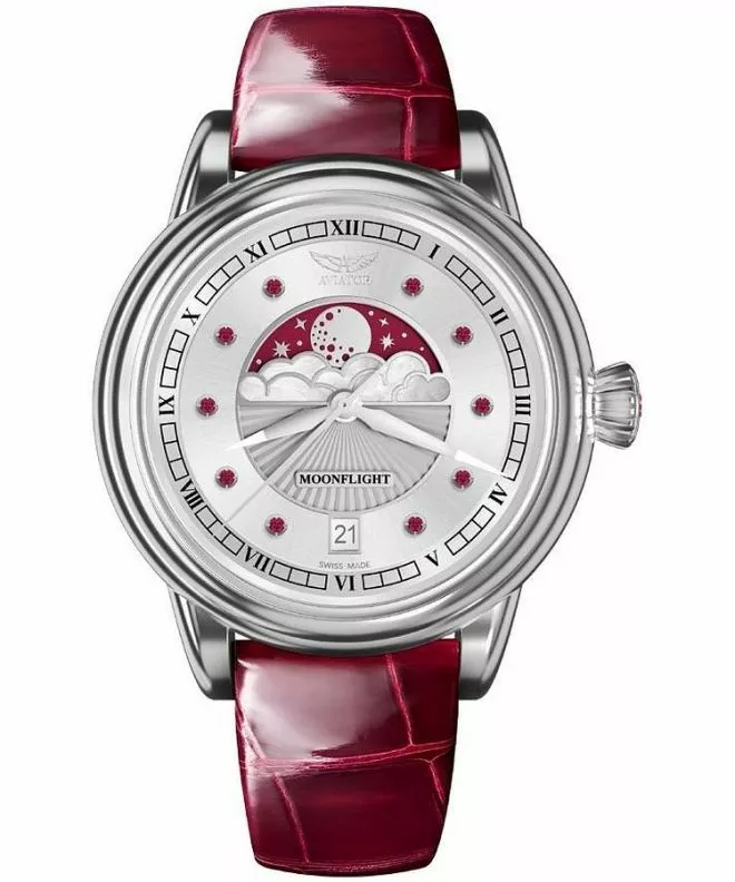 Годинник Жіночий Aviator Moonflight Gemstone Edition Silver Red Ruby Limited Edition V.1.33.0.419.4