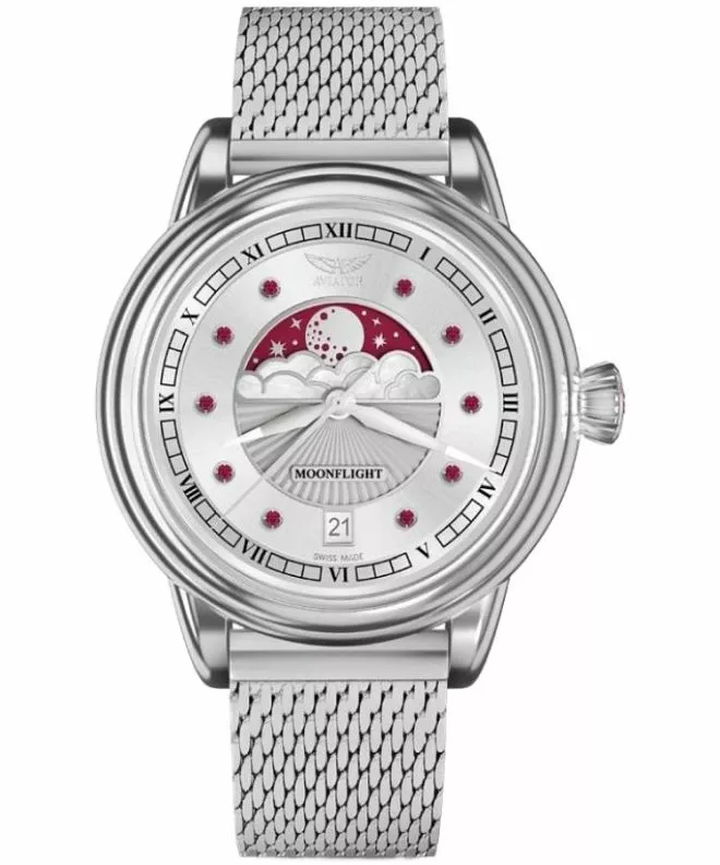 Годинник Жіночий Aviator Moonflight Gemstone Edition Silver Red Ruby Limited Edition V.1.33.0.419.5