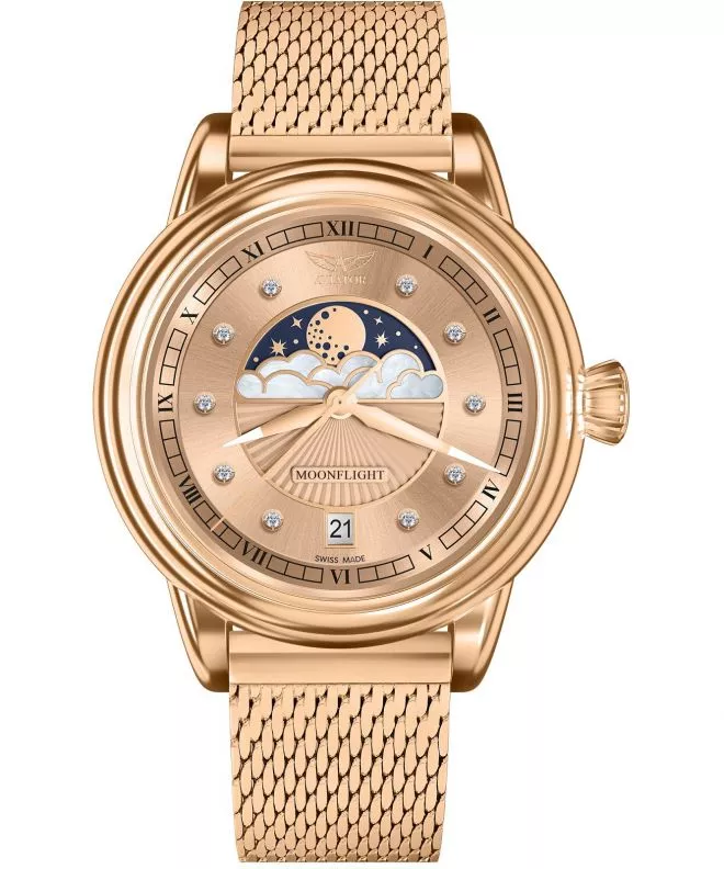 Годинник Жіночий Aviator Douglas Moonflight Rose Gold Diamonds Limited Edition V.1.33.2.383.5
