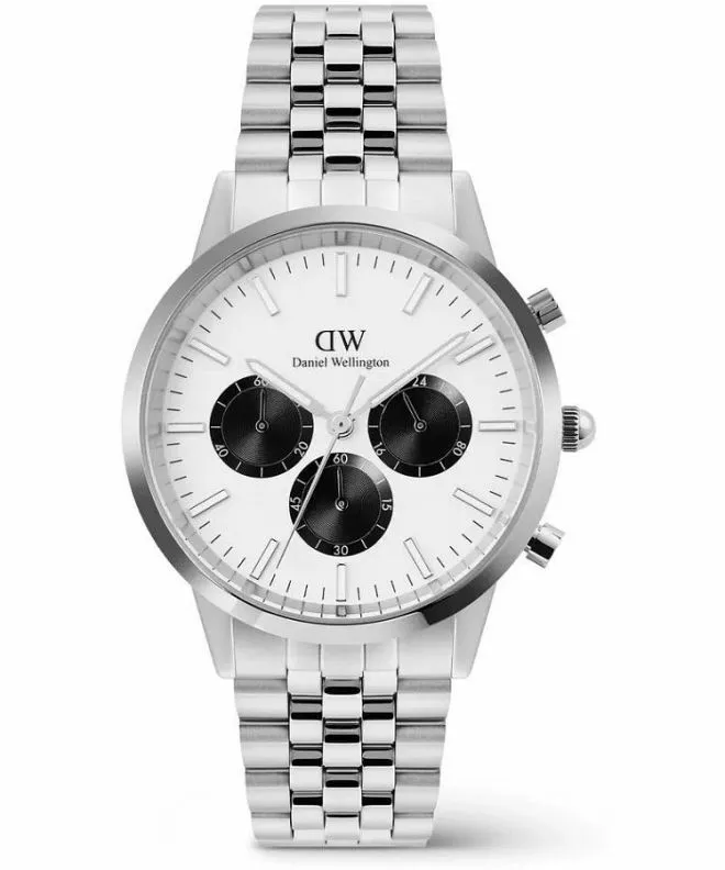 Годинник Чоловічий Daniel Wellington Iconic Arch 5-Link Off- White Panda Silver Chronograph DW00100872