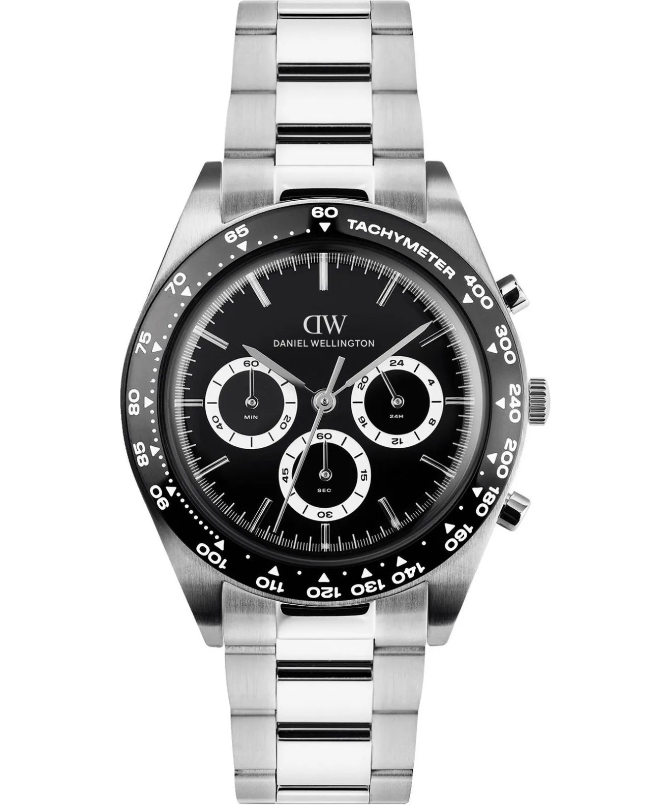 Годинник Чоловічий Daniel Wellington Iconic Tachymeter 3-Link Black Silver 42mm Chronograph DW00100947