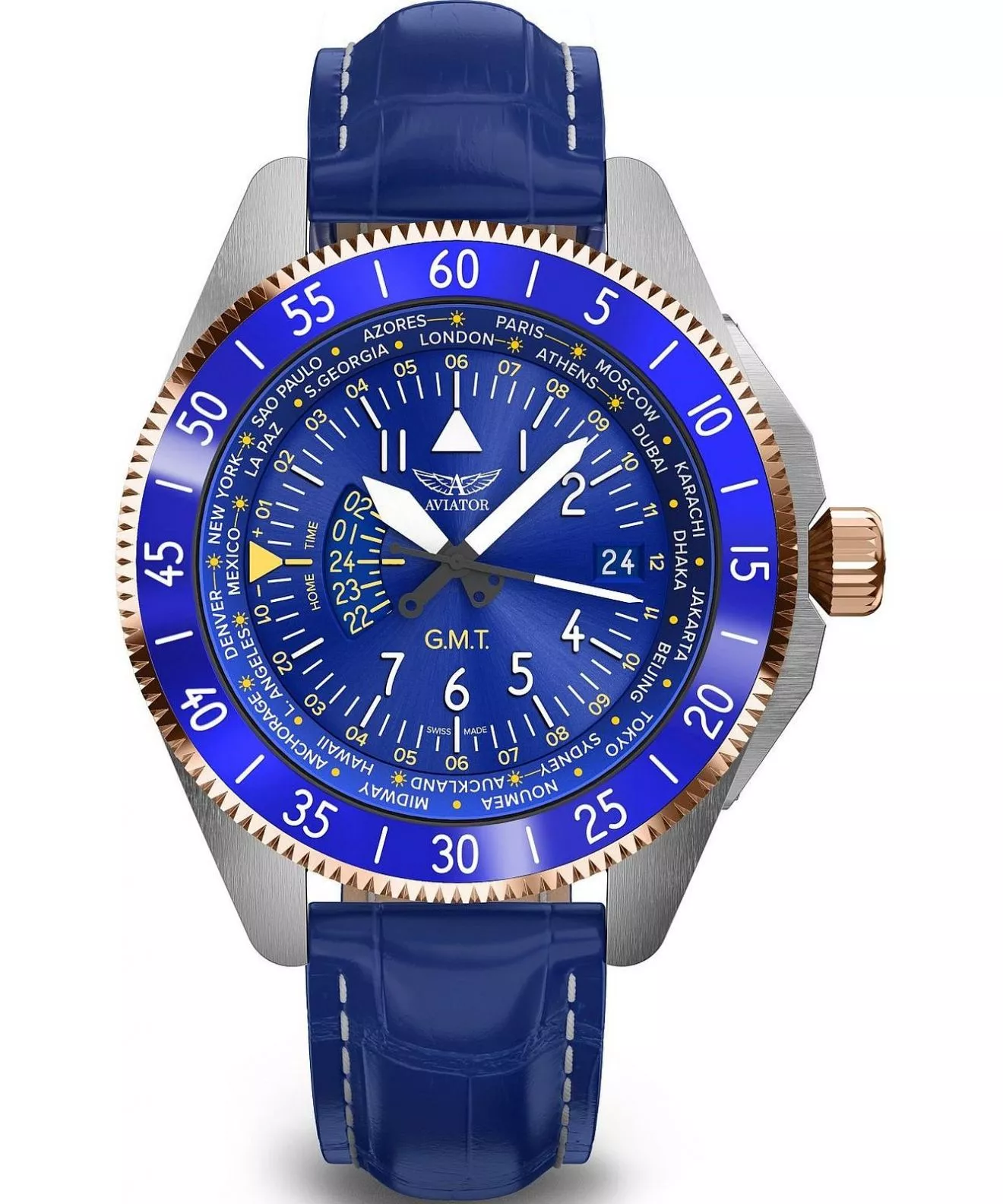 Годинник Чоловічий Aviator Airacobra GMT V.1.37.3.308.4