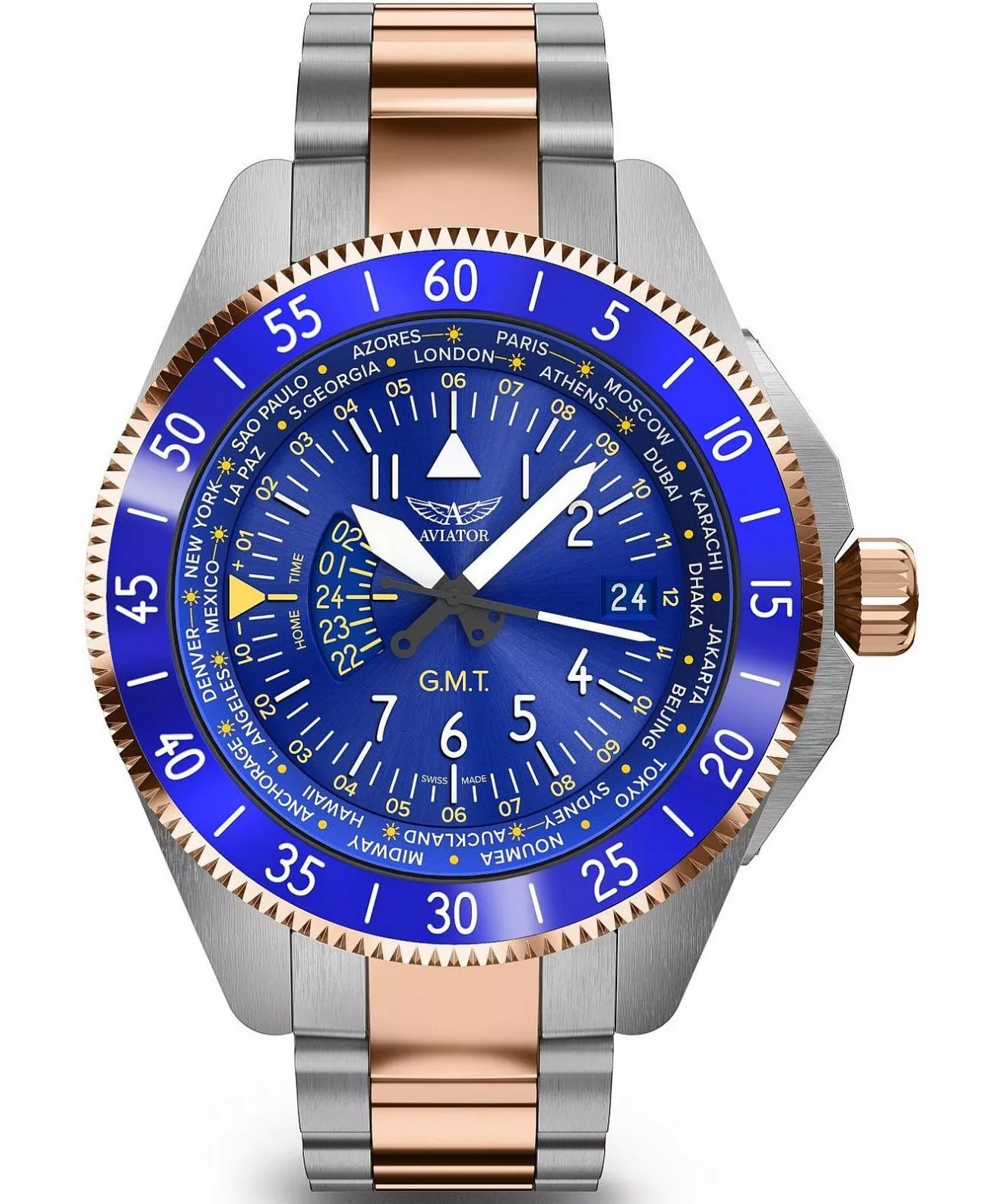Годинник Чоловічий Aviator Airacobra GMT V.1.37.3.308.5