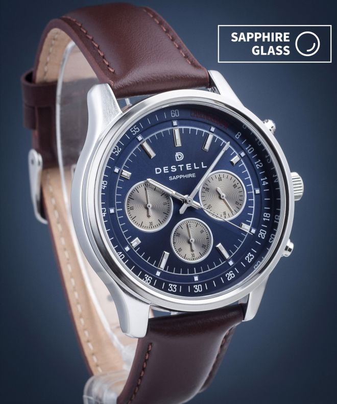 Годинник Чоловічий DESTELL Circinus Blue Silver Brown Leather Chronograph Sapphire CR415-35-209L