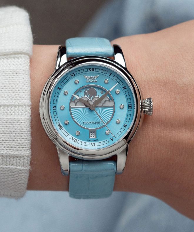 Годинник Жіночий Aviator Douglas Moonflight Ice Blue Diamonds Limited Edition V.1.33.0.359.4