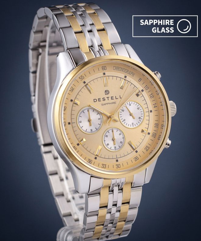 Годинник Чоловічий DESTELL Circinus Silver-Gold Chrono Steel Sapphire CR4154-44-2054J