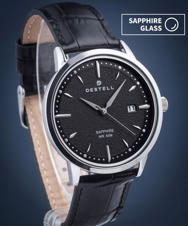 Годинник Чоловічий DESTELL Pictor Black Silver Leather Sapphire PT405-15-201L