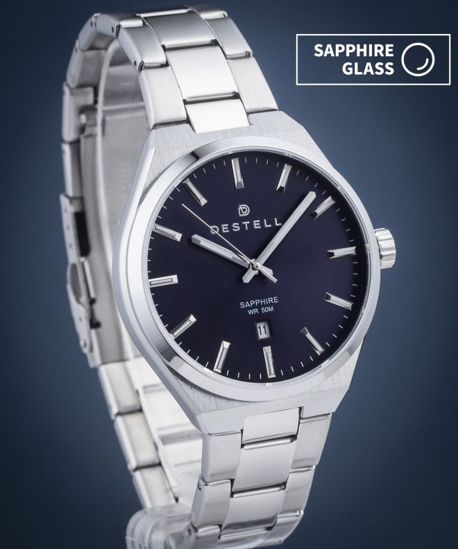 Годинник Чоловічий DESTELL Aries Navy Blue Silver Steel Sapphire AR405-35-205S
