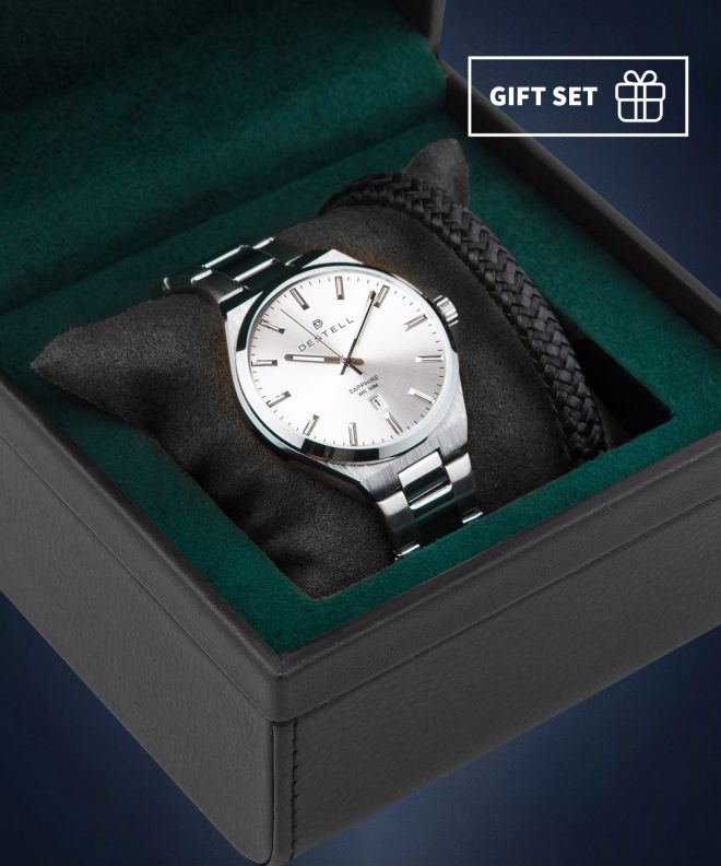 Годинник Чоловічий DESTELL Aries Full Silver Steel Sapphire Gift Set AR405-25-205S-1520-01