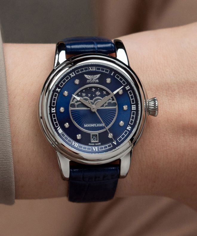 Годинник Жіночий Aviator Douglas Moonflight Blue Diamonds Limited Edition V.1.33.0.379.4