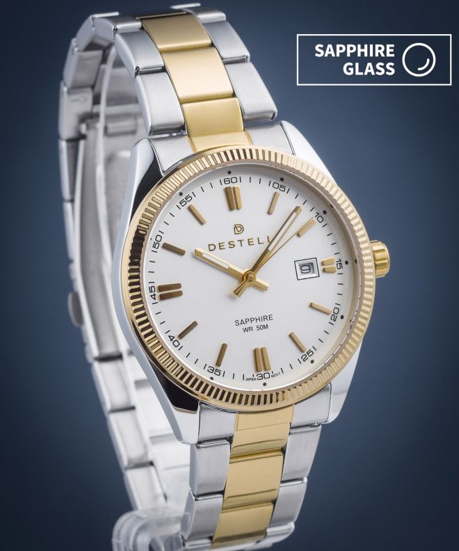 Годинник Чоловічий DESTELL Loup White Silver-Gold Steel Sapphire LU38554-24-2054S
