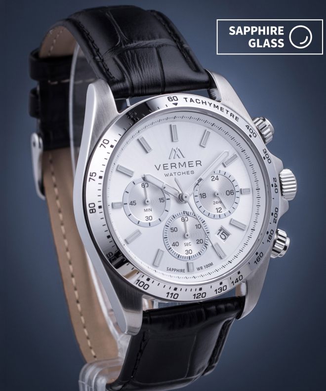 Годинник Чоловічий VERMER Tasman Silver Black Leather Chrono TS425-55-221L