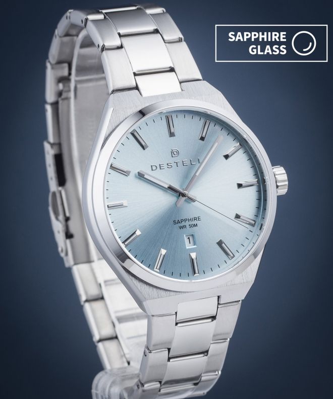 Годинник Чоловічий DESTELL Aries Ice Blue Silver Steel Sapphire AR405-95-205S