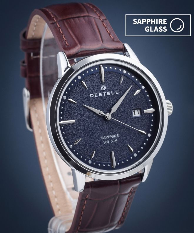 Годинник Чоловічий DESTELL Pictor Blue Silver Brown Leather Sapphire PT405-35-209L