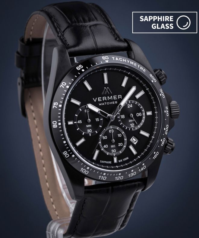 Годинник Чоловічий VERMER Tasman Full Black Leather Chrono TS421-11-221L