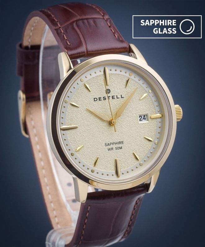 Годинник Чоловічий DESTELL Pictor Gold Brown Leather Sapphire PT404-44-209L