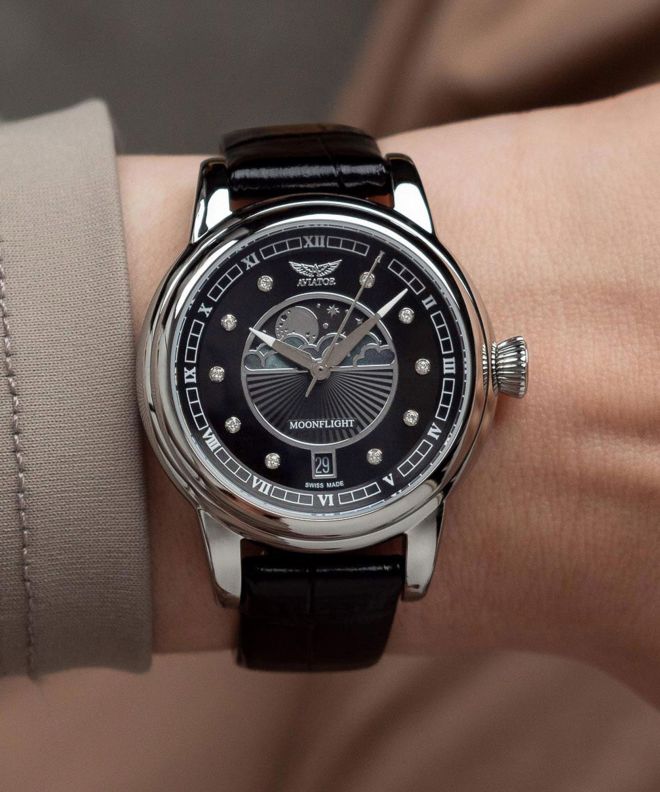 Годинник Жіночий Aviator Douglas Moonflight Black Diamonds Limited Edition V.1.33.0.381.4