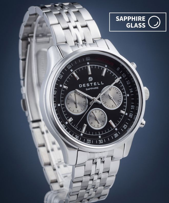 Годинник Чоловічий DESTELL Circinus Black Silver Steel Chronograph Sapphire CR415-15-205J