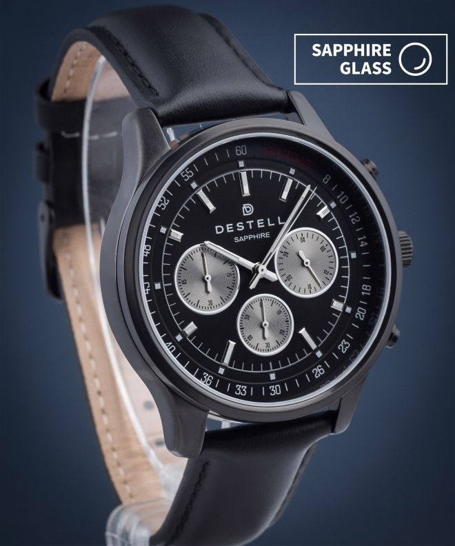Годинник Чоловічий DESTELL Circinus Full Black Leather Chronograph Sapphire CR411-15-201L