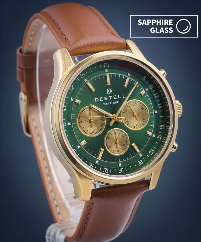 Годинник Чоловічий DESTELL Circinus Green Gold Brown Leather Chronograph Sapphire CR414-04-209L