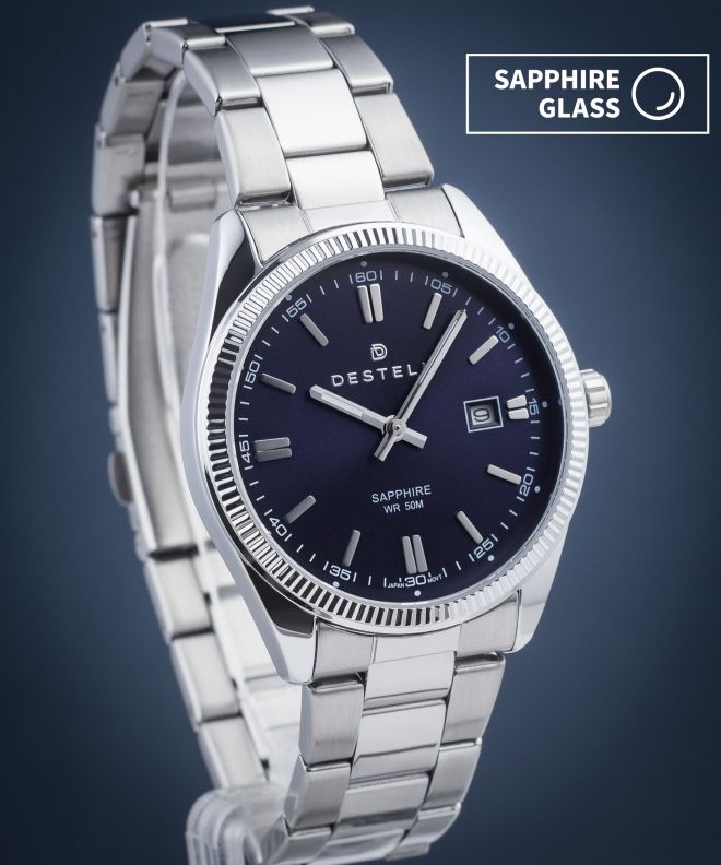 Годинник Чоловічий DESTELL Loup Blue Silver Steel Sapphire LU3855-35-205S