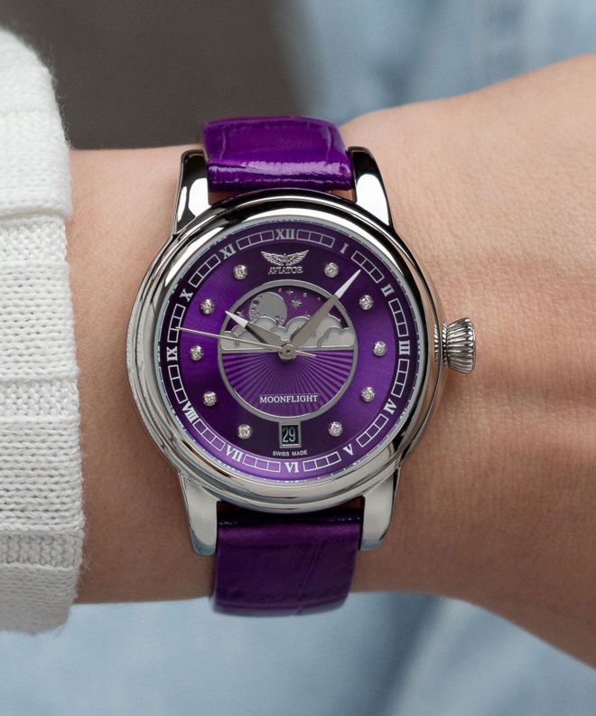 Годинник Жіночий Aviator Douglas Moonflight Purple Diamonds Limited Edition V.1.33.0.361.4