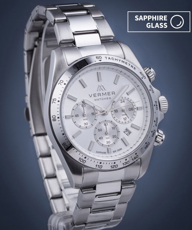 Годинник Чоловічий VERMER Tasman Full Silver Steel Chrono TS425-55-225S