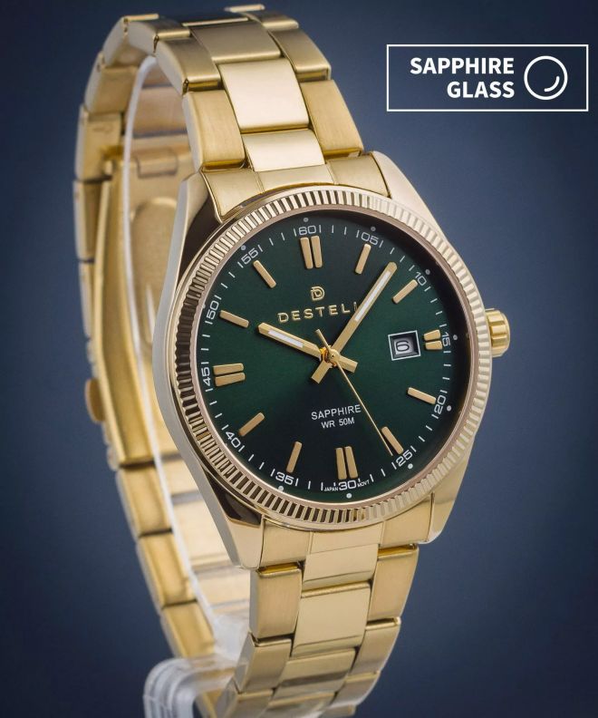 Годинник Чоловічий DESTELL Loup Green Gold Steel Sapphire LU3854-04-204S