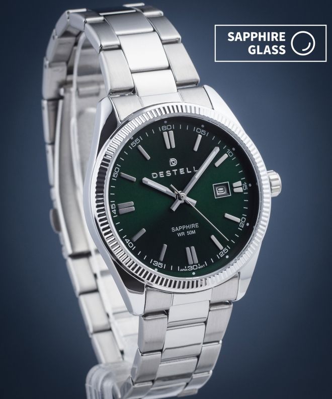 Годинник Чоловічий DESTELL Loup Green Silver Steel Sapphire LU3855-05-205S