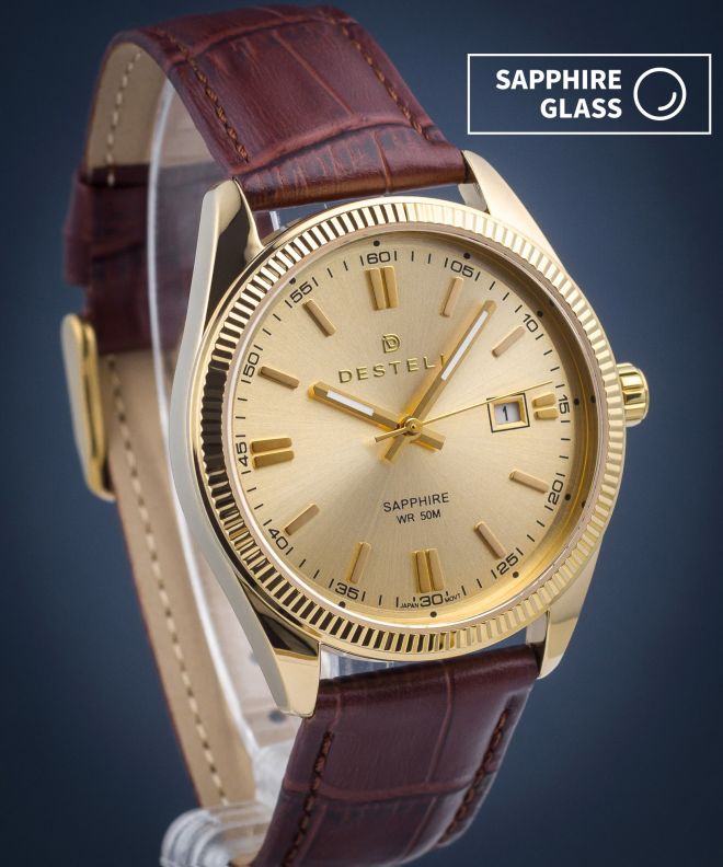 Годинник Чоловічий DESTELL Loup Gold Brown Leather Sapphire LU3854-44-209L