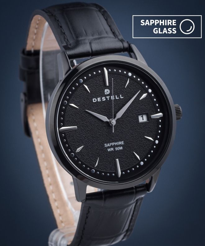Годинник Чоловічий DESTELL Pictor Full Black Leather Sapphire PT401-12-201L