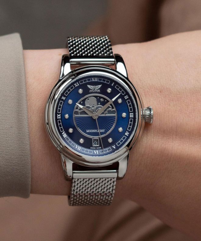 Годинник Жіночий Aviator Douglas Moonflight Blue Diamonds Limited Edition V.1.33.0.379.5