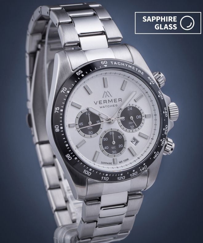 Годинник Чоловічий VERMER Tasman Full Silver Steel Chrono TS425-515-225S