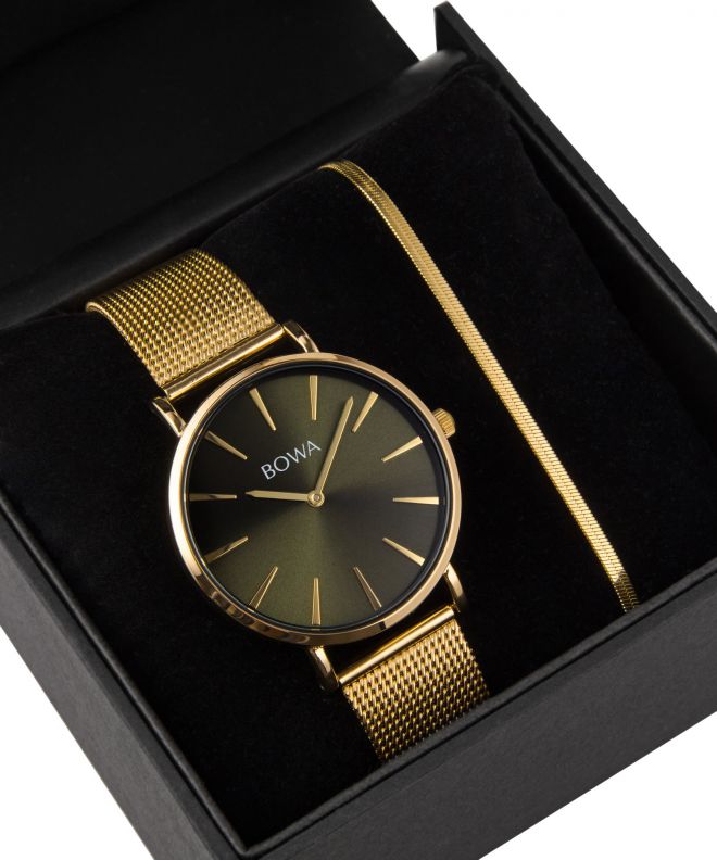 BOWA New York Green-Gold Mesh 38 Gift Set (годинник + браслет) NY384-04-184M-419-03
