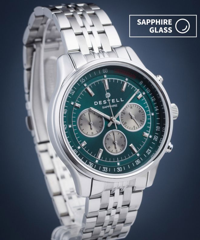Годинник Чоловічий DESTELL Circinus Green Silver Steel Chronograph Sapphire CR415-05-205J