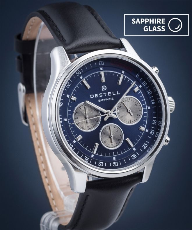 Годинник Чоловічий DESTELL Circinus Blue Silver Black Leather Chronograph Sapphire CR415-35-201L